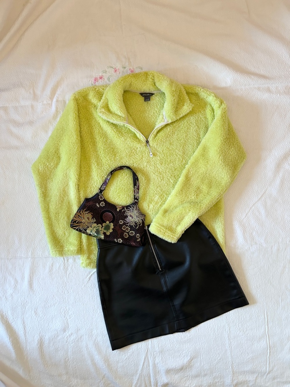 Eddie Bower Lime Green Fuzzy Quarter-Zip Pullover